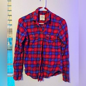 Hollister Blue and red Women’s flannel long sleeve shirt
